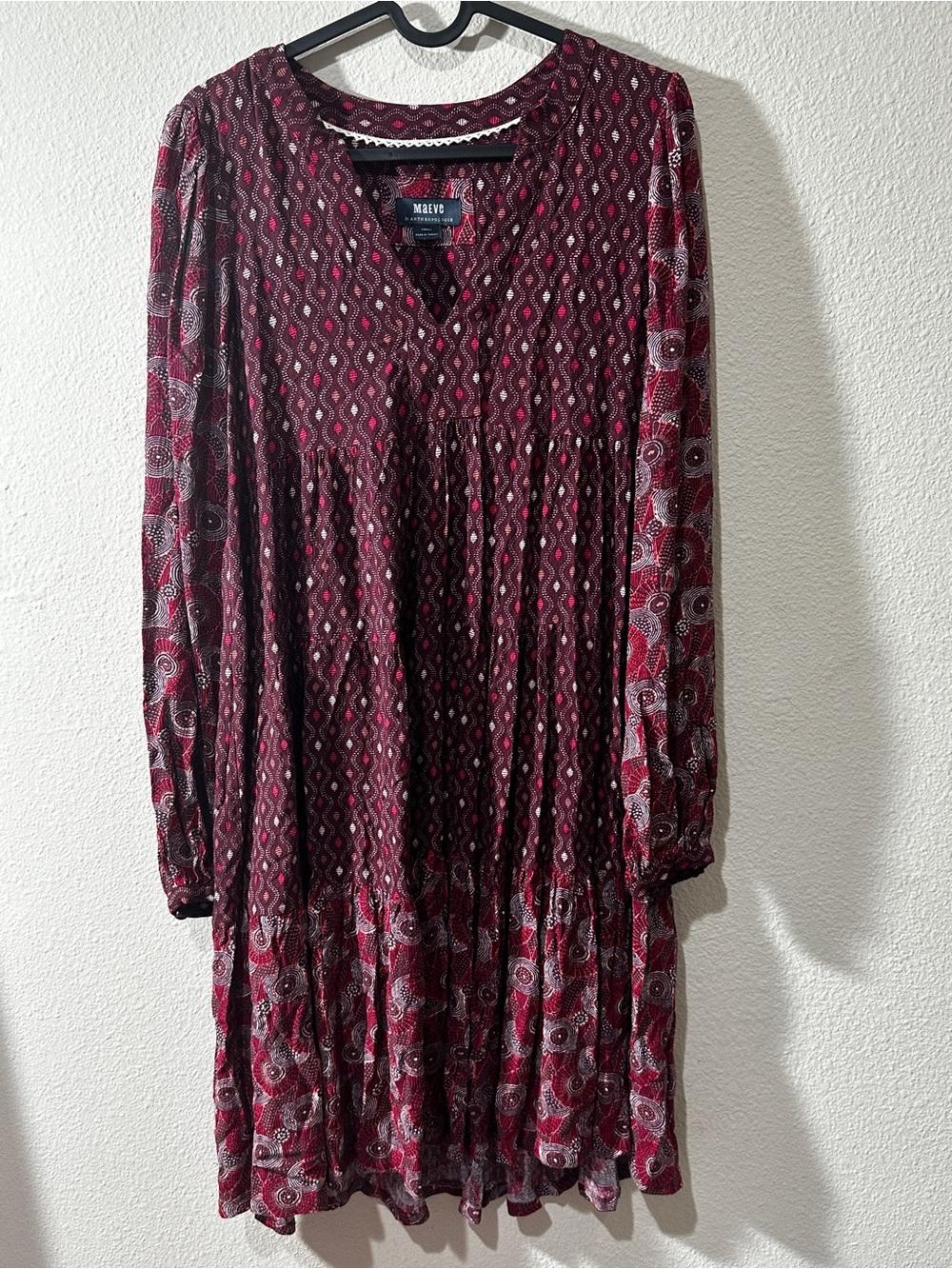 Maeve Wine Red Patterned Midi Dress XS